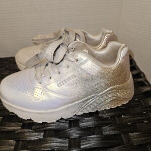 Skechers Kids' Glitter Sneakers - White and Gold